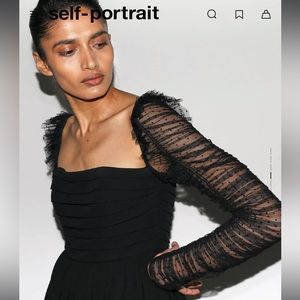 Self Portrait Crepe Dot Mesh Sleeved Midi Dress